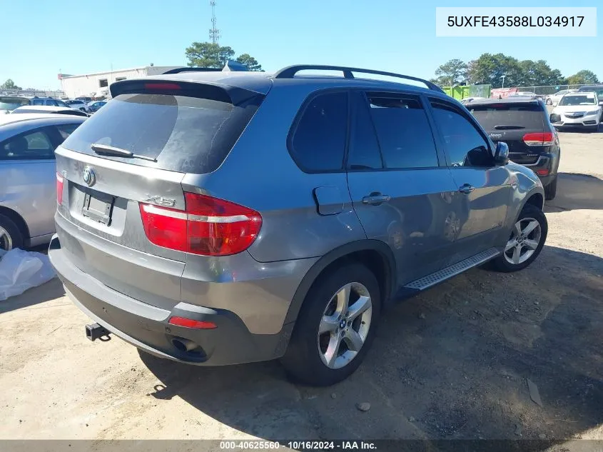 2008 BMW X5 3.0Si VIN: 5UXFE43588L034917 Lot: 40625560