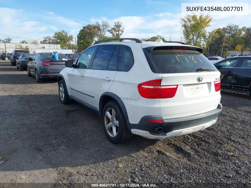 2008 BMW X5 3.0Si VIN: 5UXFE43548L007701 Lot: 40631781