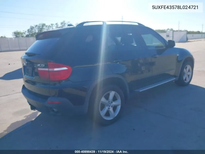 2008 BMW X5 3.0Si VIN: 5UXFE43578L024721 Lot: 40898439