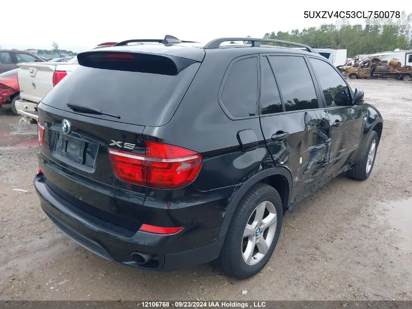 2012 BMW X5 VIN: 5UXZV4C53CL750078 Lot: 12106768