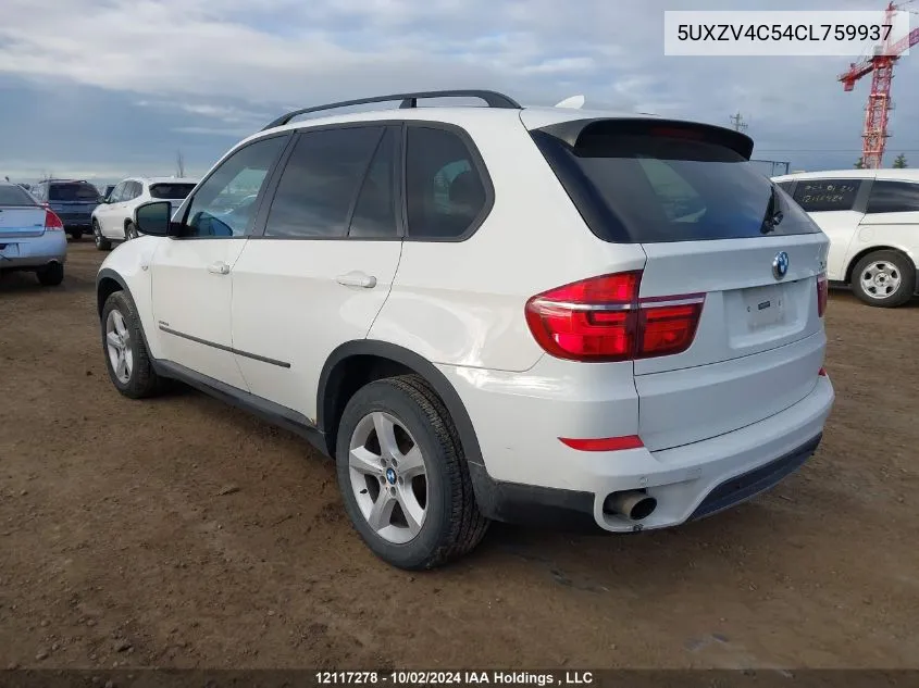 2012 BMW X5 VIN: 5UXZV4C54CL759937 Lot: 12117278