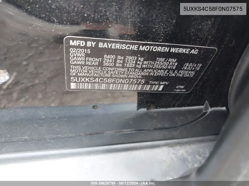 5UXKS4C58F0N07575 2015 BMW X5 xDrive35D