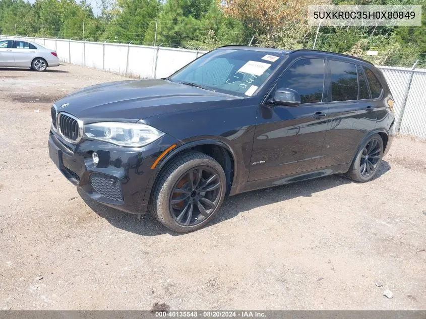 2017 BMW X5 xDrive35I VIN: 5UXKR0C35H0X80849 Lot: 40135548