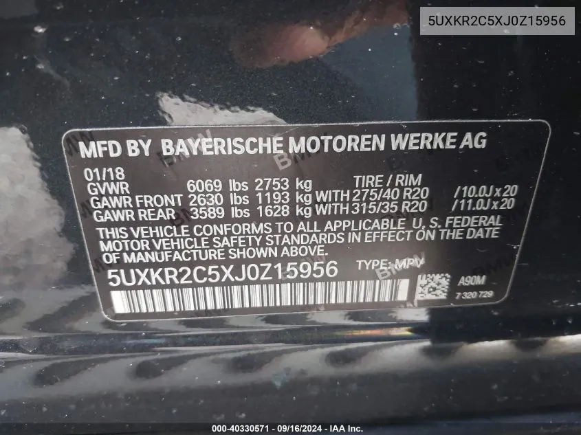 5UXKR2C5XJ0Z15956 2018 BMW X5 Sdrive35I