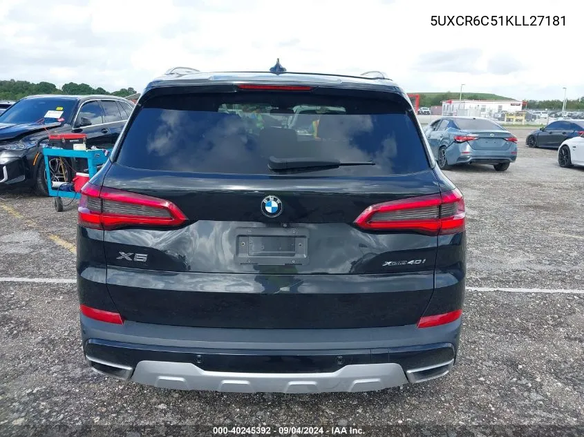 2019 BMW X5 xDrive40I VIN: 5UXCR6C51KLL27181 Lot: 40245392