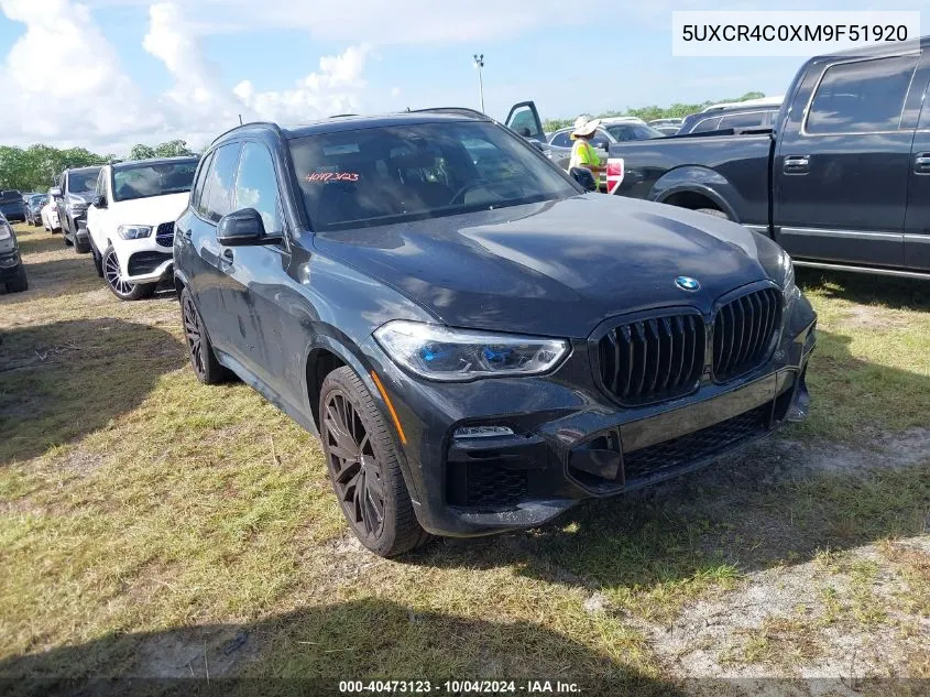 2021 BMW X5 Sdrive40I VIN: 5UXCR4C0XM9F51920 Lot: 40473123