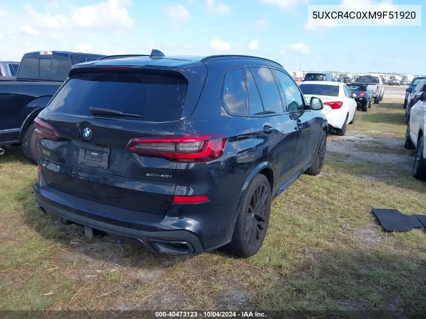 2021 BMW X5 Sdrive40I VIN: 5UXCR4C0XM9F51920 Lot: 40473123