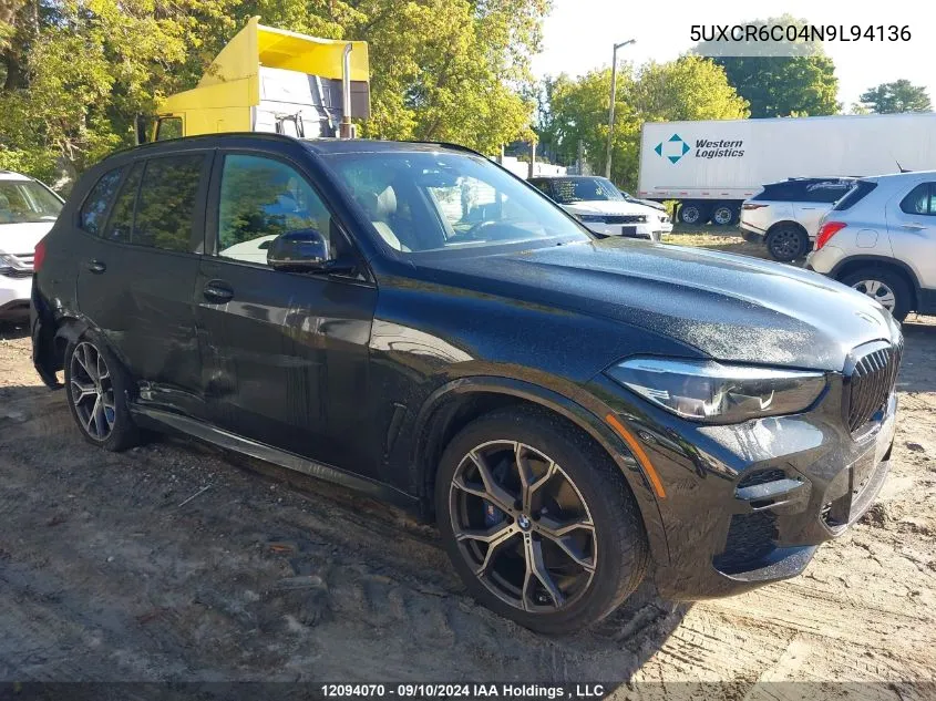 2022 BMW X5 VIN: 5UXCR6C04N9L94136 Lot: 12094070