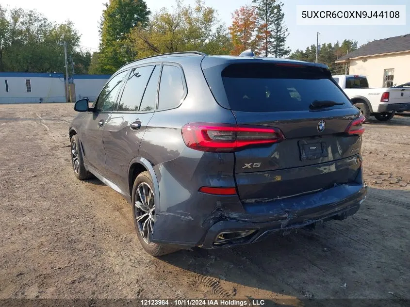 2022 BMW X5 VIN: 5UXCR6C0XN9J44108 Lot: 12123984