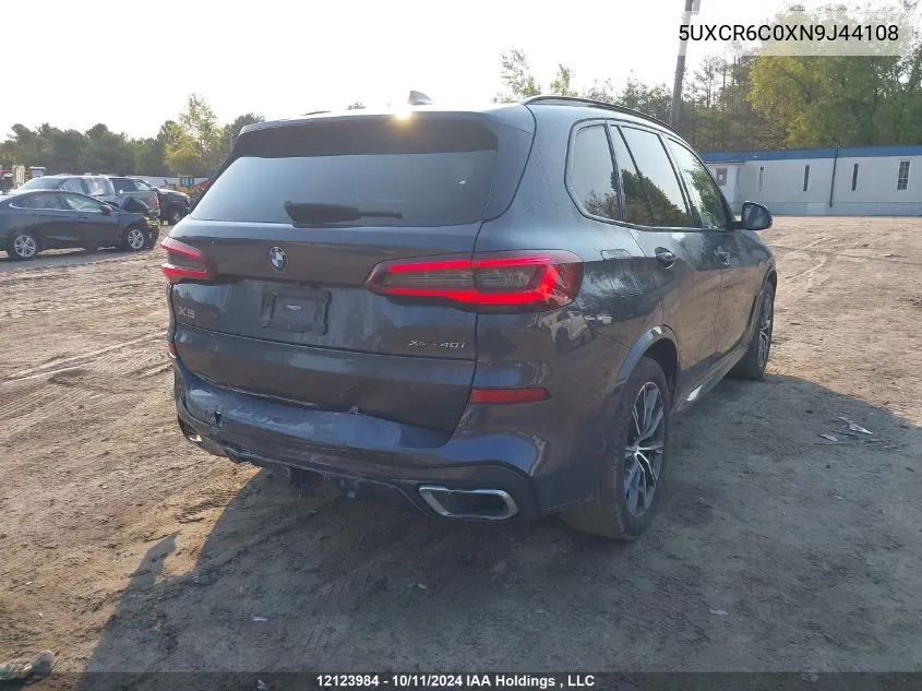 2022 BMW X5 VIN: 5UXCR6C0XN9J44108 Lot: 12123984