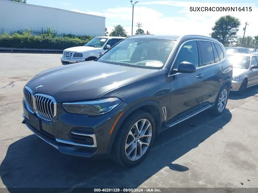 2022 BMW X5 Sdrive40I VIN: 5UXCR4C00N9N16415 Lot: 40281329