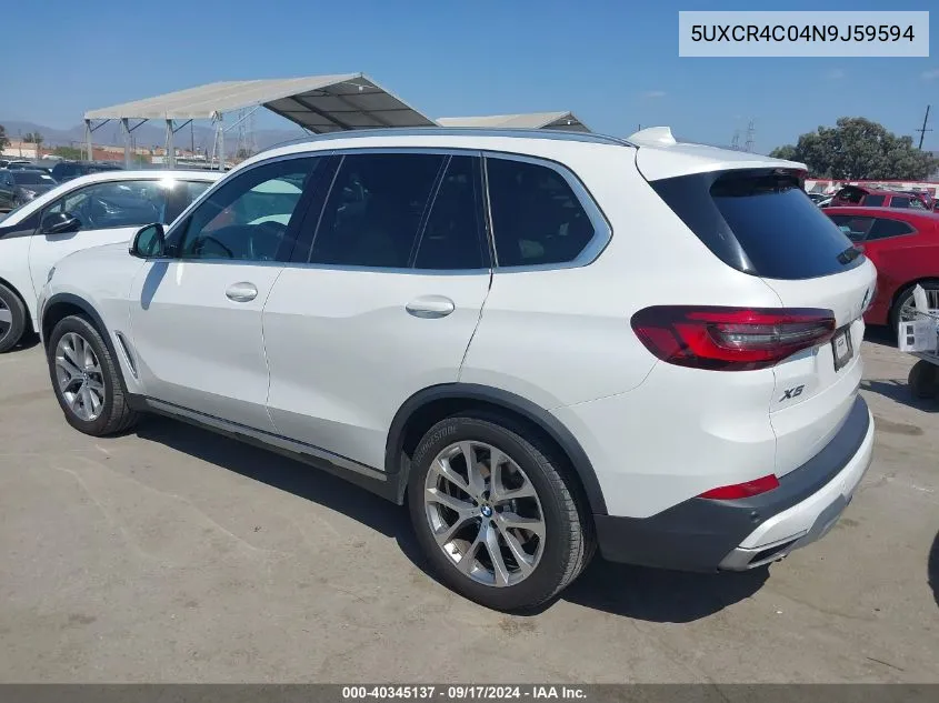 2022 BMW X5 Sdrive40I VIN: 5UXCR4C04N9J59594 Lot: 40345137