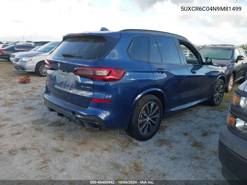 2022 BMW X5 xDrive40I VIN: 5UXCR6C04N9M81499 Lot: 40480842