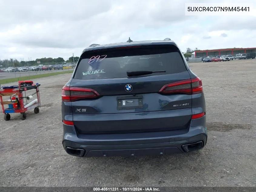 2022 BMW X5 Sdrive40I VIN: 5UXCR4C07N9M45441 Lot: 40511231