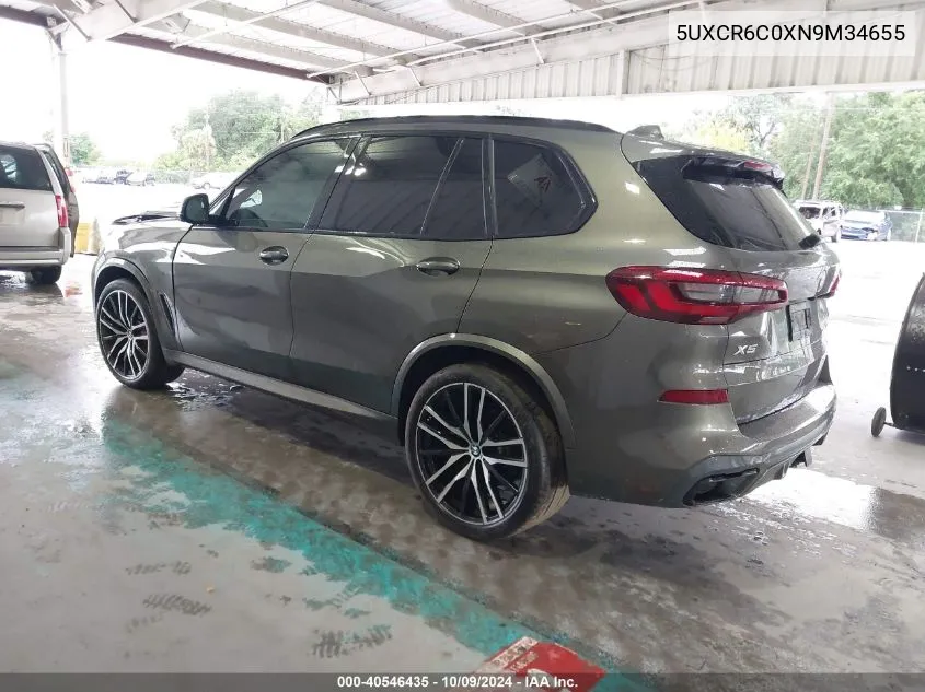 2022 BMW X5 xDrive40I VIN: 5UXCR6C0XN9M34655 Lot: 40546435