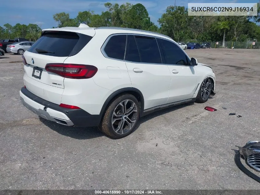 2022 BMW X5 xDrive40I VIN: 5UXCR6C02N9J16934 Lot: 40615990