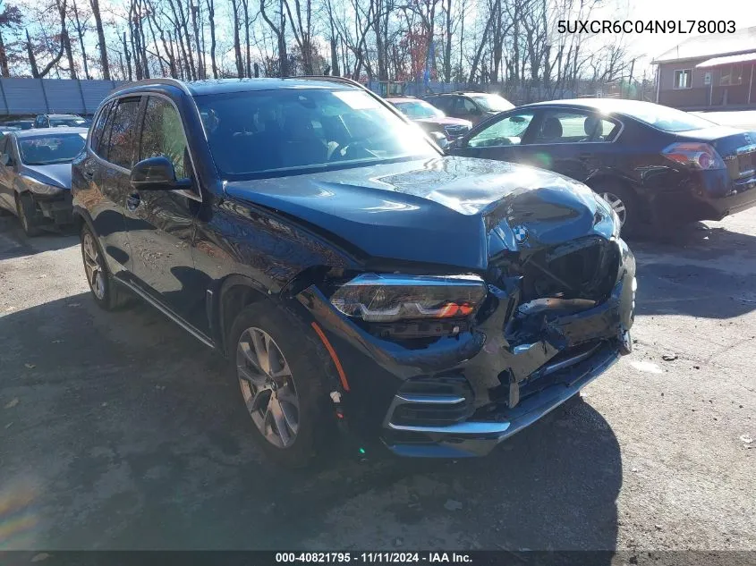 2022 BMW X5 xDrive40I VIN: 5UXCR6C04N9L78003 Lot: 40821795