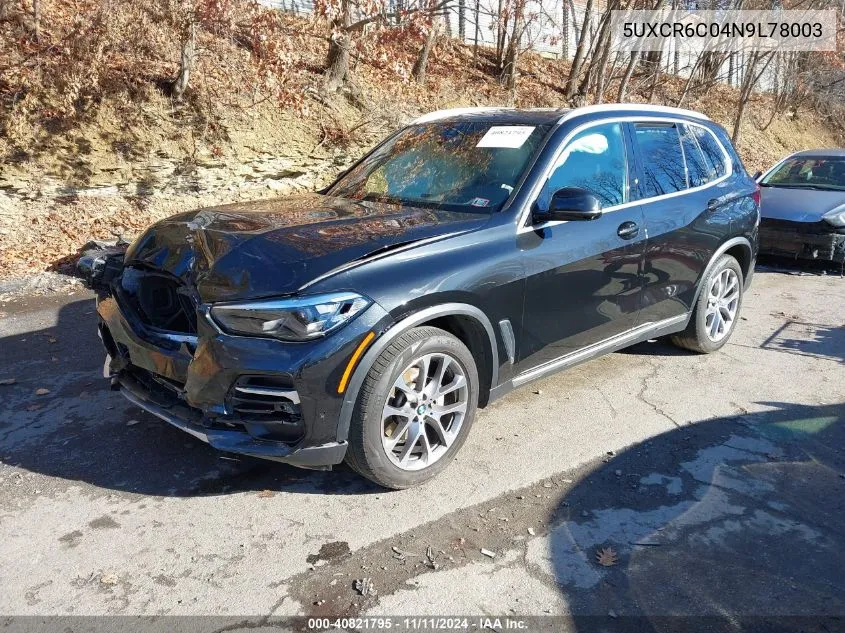 2022 BMW X5 xDrive40I VIN: 5UXCR6C04N9L78003 Lot: 40821795