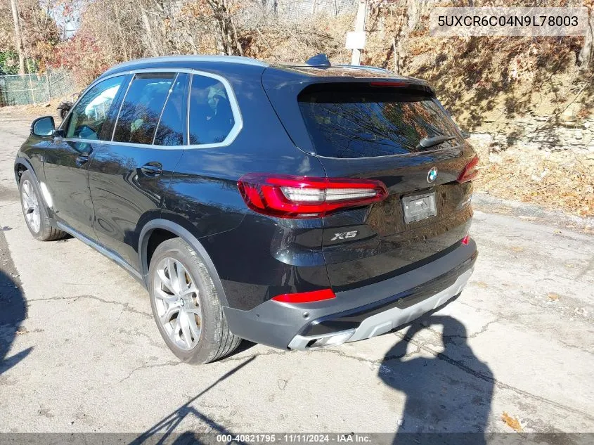 2022 BMW X5 xDrive40I VIN: 5UXCR6C04N9L78003 Lot: 40821795