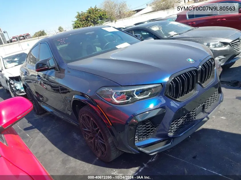 2022 BMW X6 M VIN: 5YMCY0C07N9L80563 Lot: 40672395