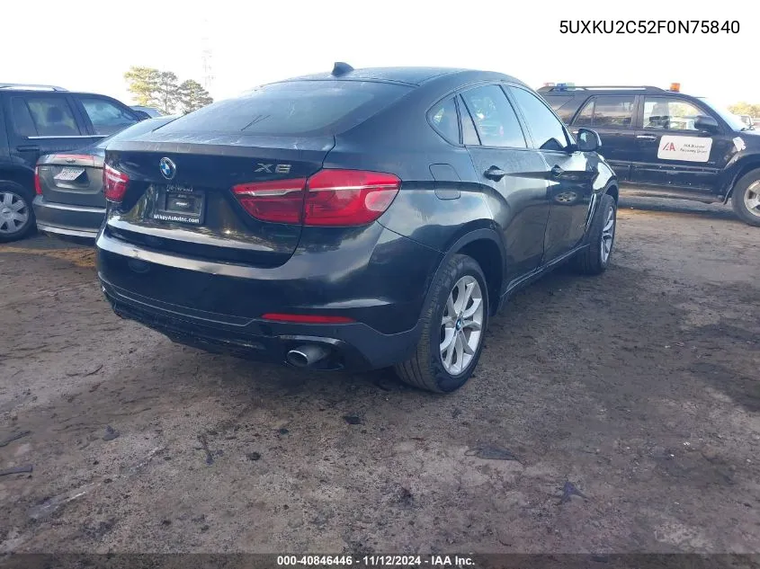 2015 BMW X6 xDrive35I VIN: 5UXKU2C52F0N75840 Lot: 40846446