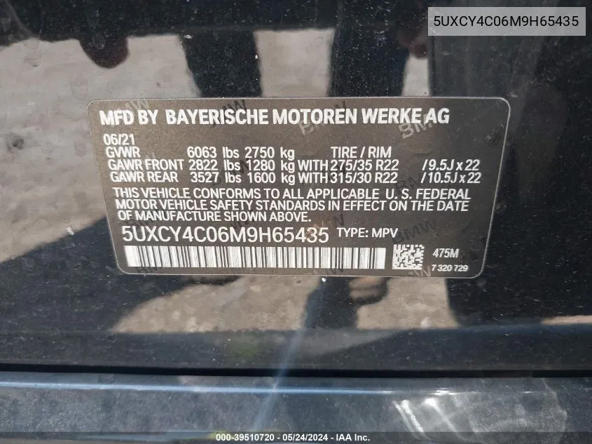 5UXCY4C06M9H65435 2021 BMW X6 Sdrive40I