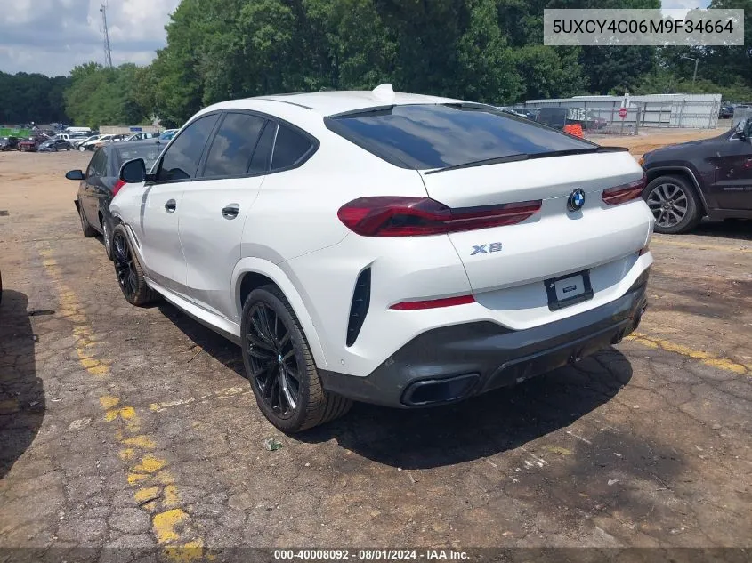 2021 BMW X6 Sdrive40I VIN: 5UXCY4C06M9F34664 Lot: 40008092