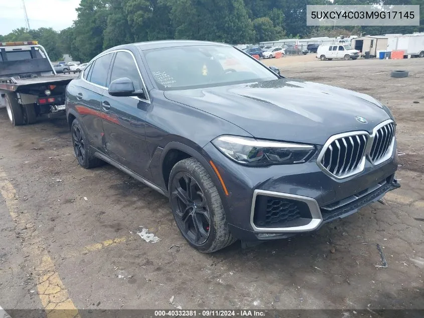 2021 BMW X6 Sdrive40I VIN: 5UXCY4C03M9G17145 Lot: 40332381