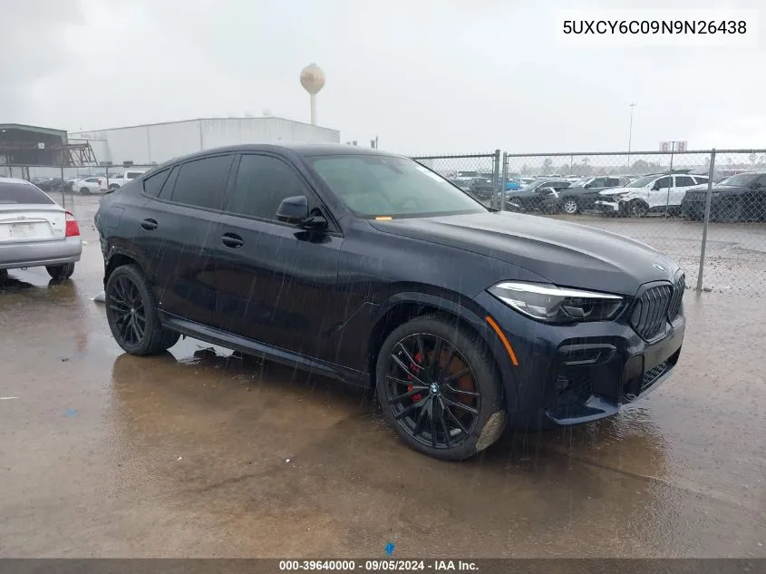 2022 BMW X6 xDrive40I VIN: 5UXCY6C09N9N26438 Lot: 39640000