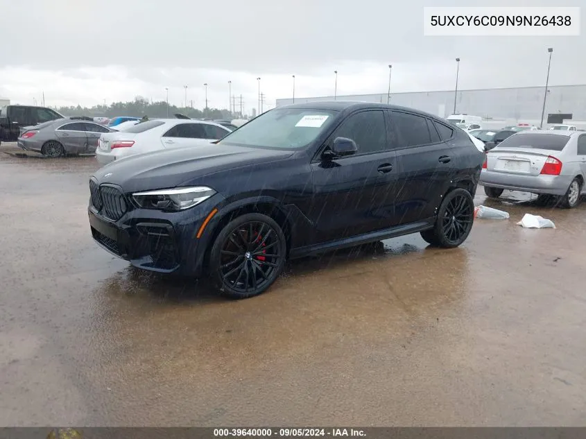 2022 BMW X6 xDrive40I VIN: 5UXCY6C09N9N26438 Lot: 39640000