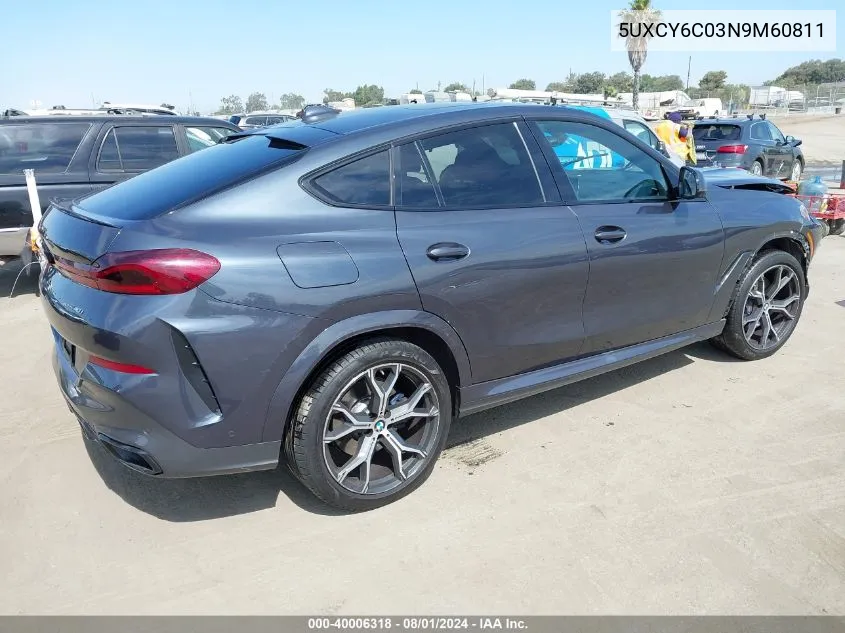 2022 BMW X6 xDrive40I VIN: 5UXCY6C03N9M60811 Lot: 40006318