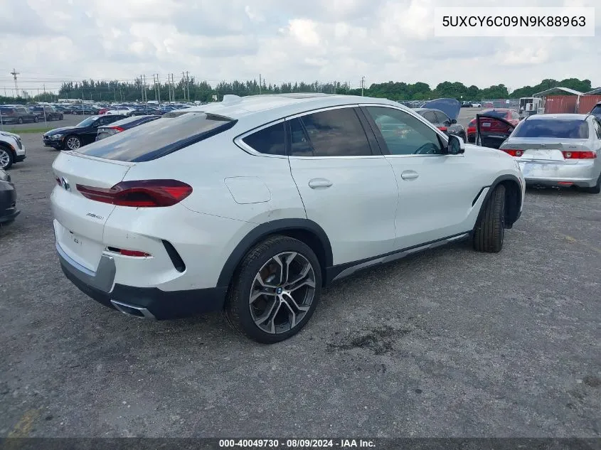 2022 BMW X6 xDrive40I VIN: 5UXCY6C09N9K88963 Lot: 40049730