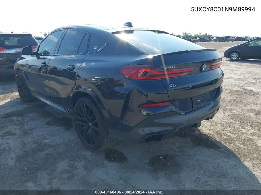 2022 BMW X6 M50I VIN: 5UXCY8C01N9M89994 Lot: 40168406