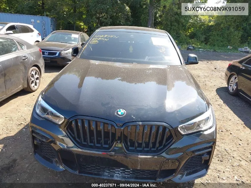 2022 BMW X6 xDrive40I VIN: 5UXCY6C08N9K91059 Lot: 40237571