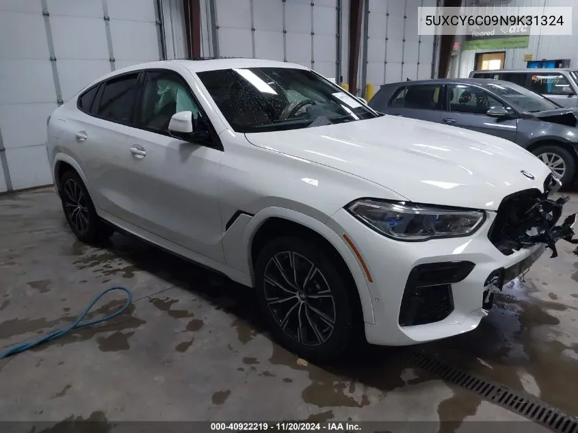 2022 BMW X6 xDrive40I VIN: 5UXCY6C09N9K31324 Lot: 40922219