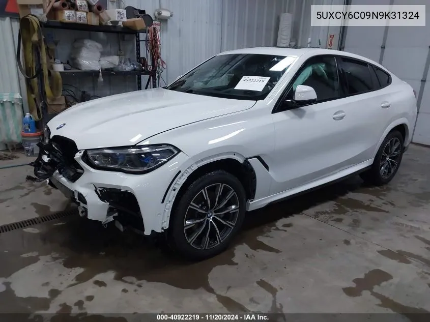 2022 BMW X6 xDrive40I VIN: 5UXCY6C09N9K31324 Lot: 40922219