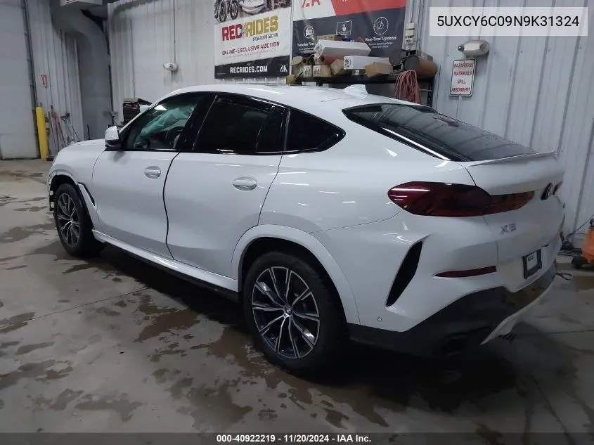 2022 BMW X6 xDrive40I VIN: 5UXCY6C09N9K31324 Lot: 40922219