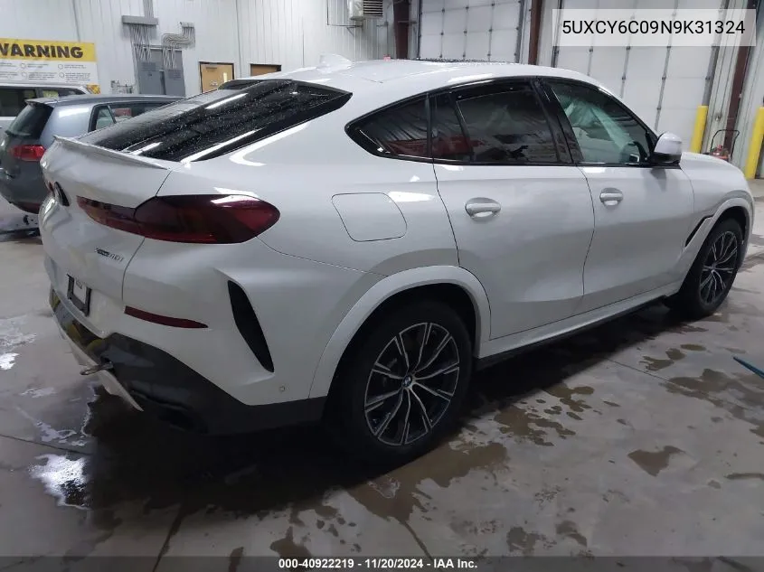 2022 BMW X6 xDrive40I VIN: 5UXCY6C09N9K31324 Lot: 40922219