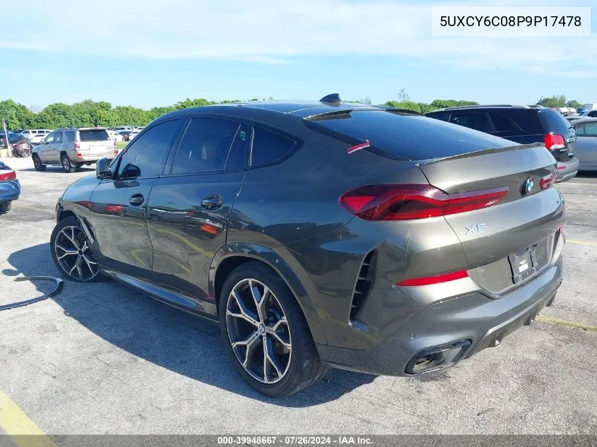 2023 BMW X6 xDrive40I VIN: 5UXCY6C08P9P17478 Lot: 39948667