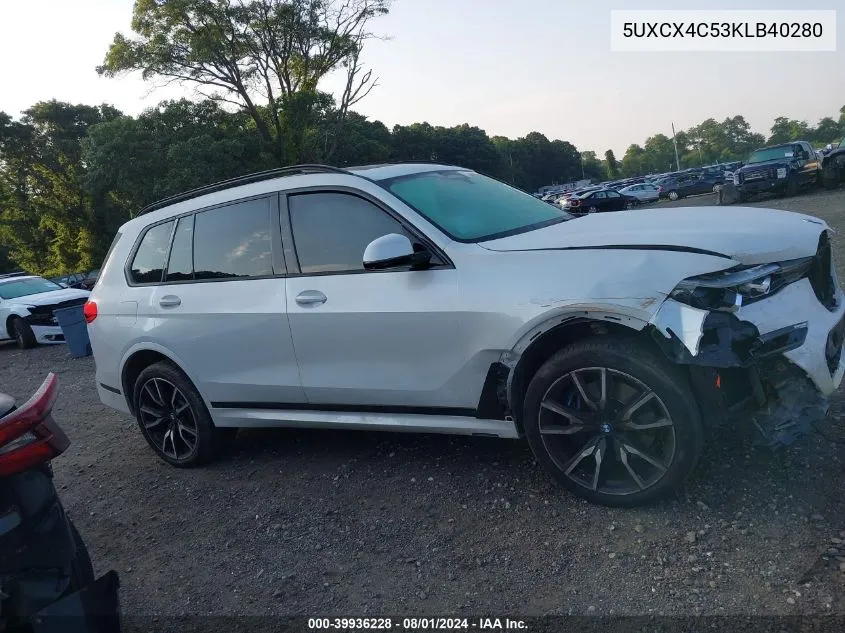 2019 BMW X7 xDrive50I VIN: 5UXCX4C53KLB40280 Lot: 39936228