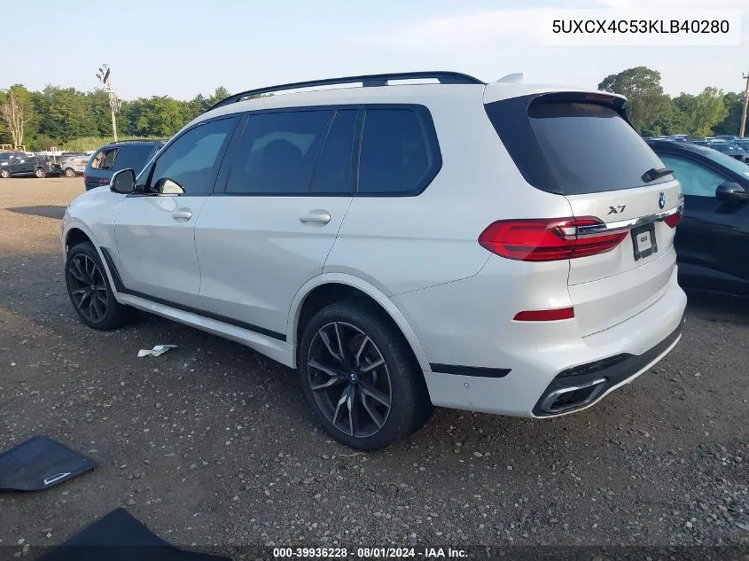 2019 BMW X7 xDrive50I VIN: 5UXCX4C53KLB40280 Lot: 39936228