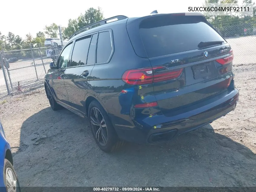 2021 BMW X7 M50I VIN: 5UXCX6C04M9F92111 Lot: 40279732