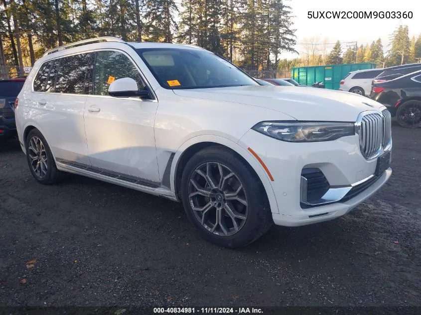 2021 BMW X7 xDrive40I VIN: 5UXCW2C00M9G03360 Lot: 40834981