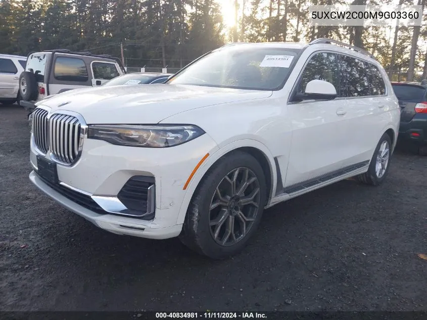 2021 BMW X7 xDrive40I VIN: 5UXCW2C00M9G03360 Lot: 40834981