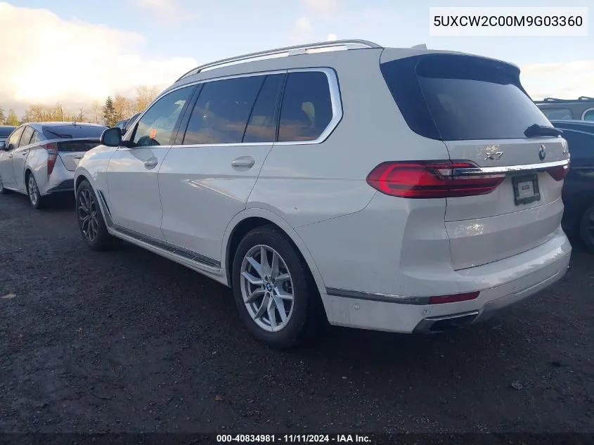 2021 BMW X7 xDrive40I VIN: 5UXCW2C00M9G03360 Lot: 40834981