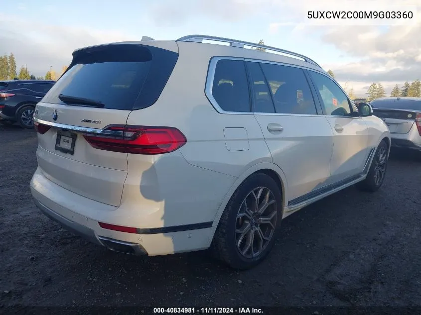 2021 BMW X7 xDrive40I VIN: 5UXCW2C00M9G03360 Lot: 40834981