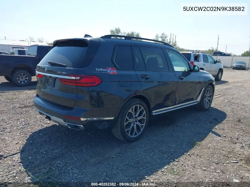 2022 BMW X7 xDrive40I VIN: 5UXCW2C02N9K38582 Lot: 40252382