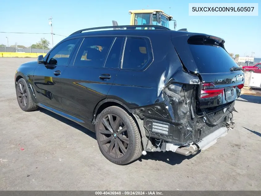 2022 BMW X7 M50I VIN: 5UXCX6C00N9L60507 Lot: 40436948