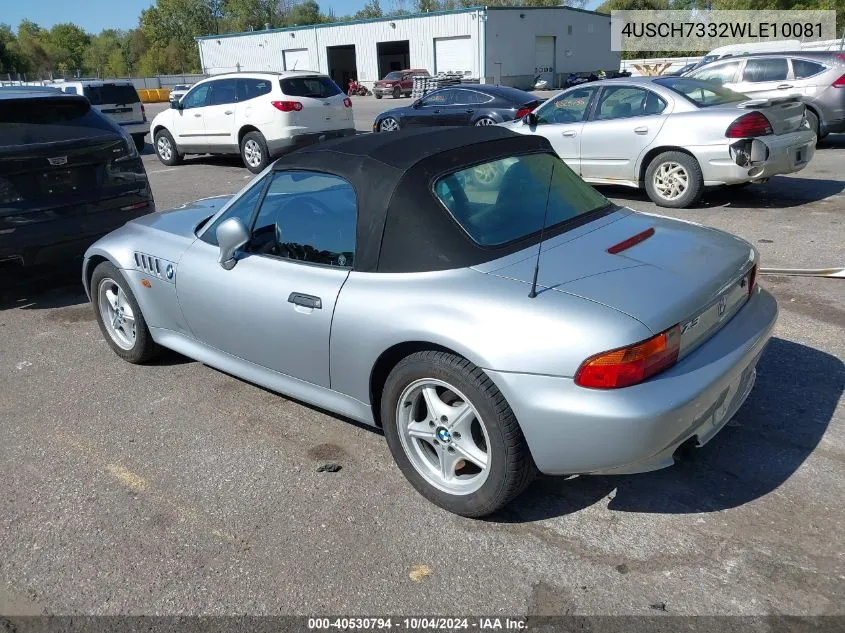 1998 BMW Z3 1.9 VIN: 4USCH7332WLE10081 Lot: 40530794