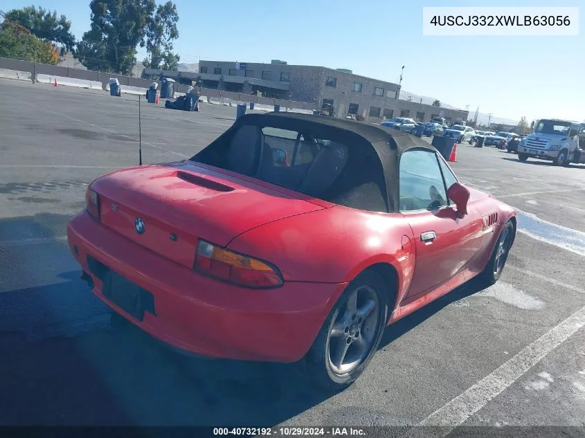 1998 BMW Z3 2.8 VIN: 4USCJ332XWLB63056 Lot: 40732192